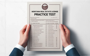 A person holding a Montana real estate license practice test.